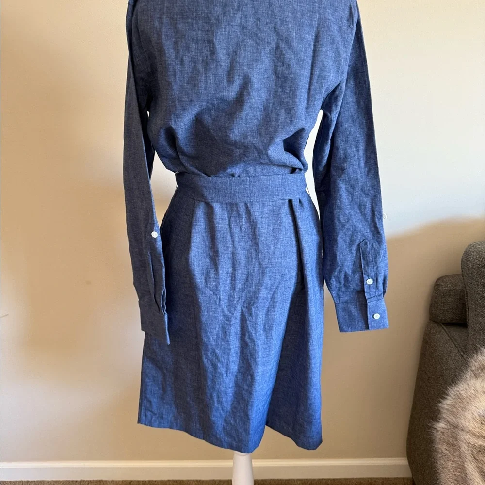 Women’s land end denim shirt dress w belt pockets linen blend sz 6 - Picture 2 of 5